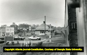 Norcross Depot seen from onboard a passing train, 1987