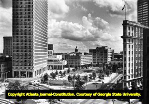 Woodruff Park between Flatiron Building and Trust Company of Georgia Building, 1987