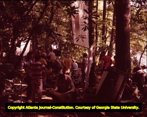Behind-the-scenes production set up for "Deliverance," 1971