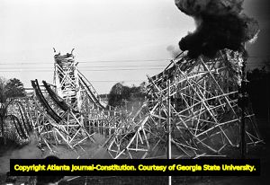 "Smokey and the Bandit II" roller coaster demolition stunt, 1980