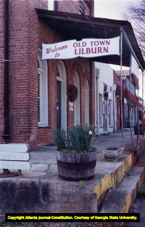 "Welcome to Old Town Lilburn" sign, 1992