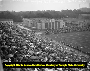 Georgia Tech football fans seen from the top of the Grant Field stadium, 1941