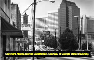 Peachtree and 10th street with view of Colony Square in the background, circa 1980s