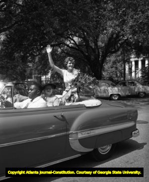 Mary Lena Faulk during a welcome home parade, 1953