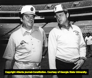 Leeman Bennett with Rankin Smith, Sr on the football field, 1978