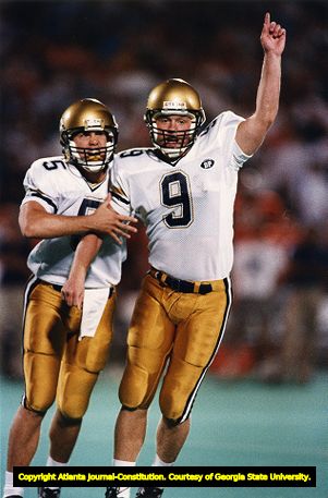 Georgia Tech's Scott Sisson moments after kicking the winning field goal, 1990