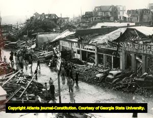 Ruins of an auto parts store, destroyed in tornado, Gainesville, Georgia, April 1936.