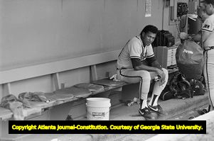 Francisco Cabrera sitting in the dugout after making the last out in a loss to the Dodgers, 1991