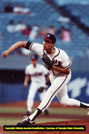 Atlanta Braves pitcher John Smoltz delivers to the plate, 1990