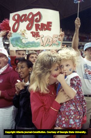 Nelda and Ailey Arrow, wife and daughter of South Alabama coach Ronnie Arrow, at the NCAA Tournament, 1989