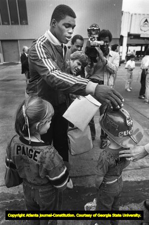 Herschel Walker meets with young fans before the Sugar Bowl, 1983