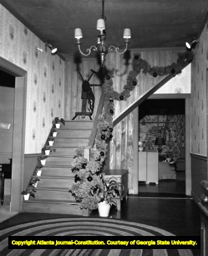 Staircase Christmas decorations, circa 1940s