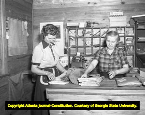 Inside the small post office in Dial, Georgia, 1952