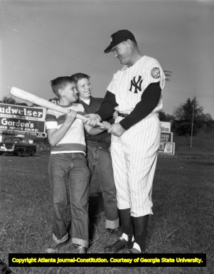 New York Yankees' Johnny Mize and two young fans, 1953