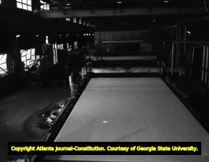 Interior view of the paper mill processing machine, 1952