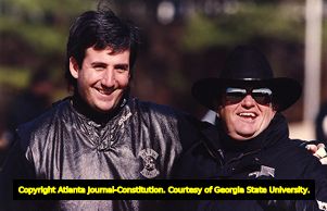 Equipment manager Craig Comanozzi with Falcons head coach Jerry Glanville, 1994