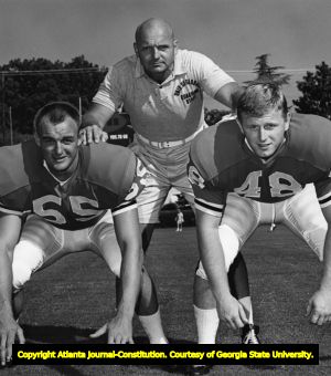 Georgia Bulldogs' defensive coordinator Erk Russell with linebackers Steve Neuhaus and John Glass, 1965