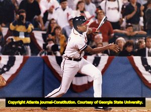 Braves Francisco Cabrera's hit during game seven of the National League Championship series, 1992