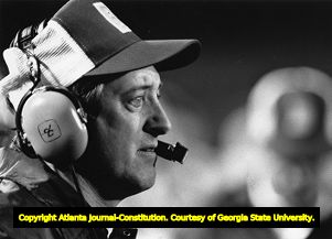 Coach Dave Hunter intently watching his team the Brookwood Broncos, 1987