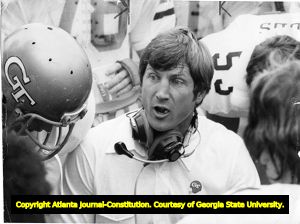 Georgia Tech coach Bill Curry talking strategy during a game, 1984
