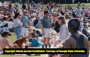 Crowds of people enjoying the weather, during the annual Dogwood Festival, Piedmont Park, Atlanta, Georgia, April 16, 1994.