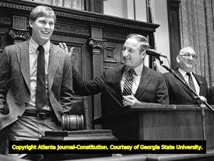 Georgia Bulldogs football team is congratulated at the State Capitol, 1984