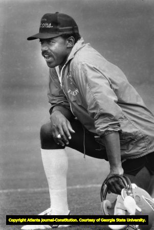 Falcons' Billy 'White Shoes" Johnson is unable to participate in practice due to an injury, 1986