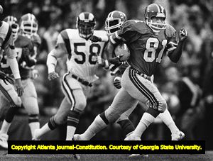 Atlanta Falcons' Billy "White Shoes" Johnson returning a kickoff against Los Angeles Rams, 1982