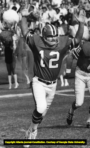 Atlanta Falcons' Nick Mike-Mayer celebrates a made kick, 1977