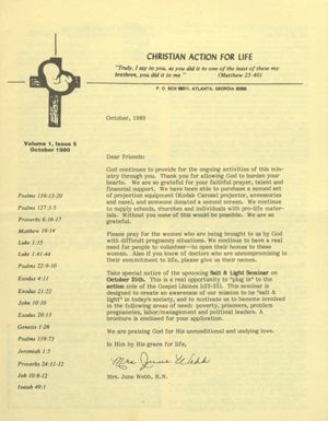 Christian Action for Life, 1980-10