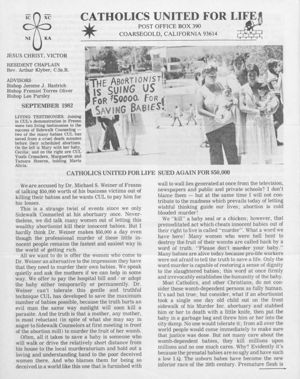 Catholics United for Life, 1982-09