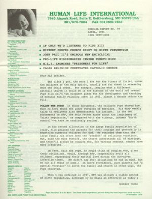 Human Life International: Special Report No. 79, 1991-04