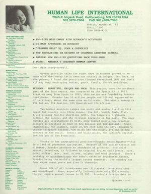 Human Life International: Special Report No. 67, 1990-04