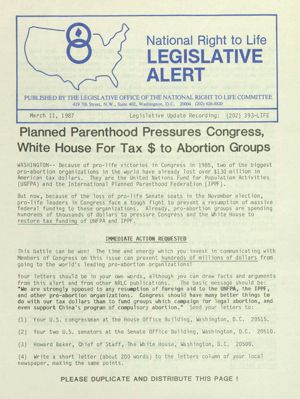 National Right to Life Legislative Alert, 1987-03-11