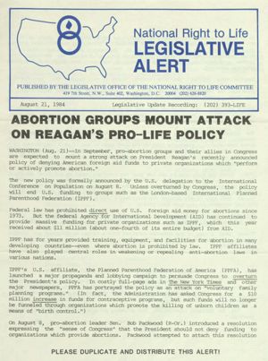 National Right to Life Legislative Alert, 1984-08-21