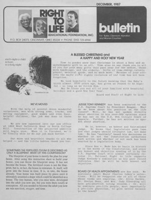 Right to Life Newsletter, 1987-12