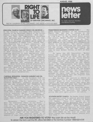 Right to Life Newsletter, 1988-08