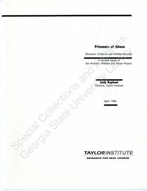 Women, Welfare and Abuse Project, "Prisoners of Abuse: Domestic Violence and Welfare Receipt", 1996-04