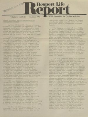Respect Life Report, 1985, summer