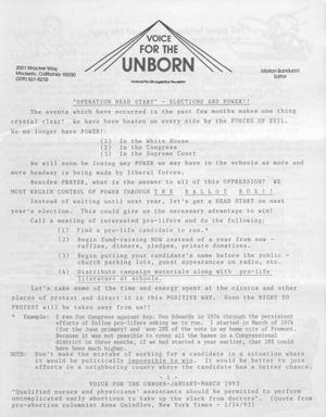 Voice for the Unborn, 1993-01/1993-03