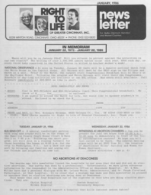 Right to Life Newsletter, 1986-01