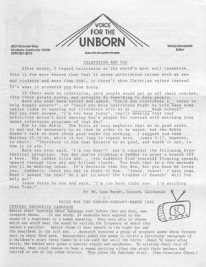 Voice for the Unborn, 1992-01/1992-03