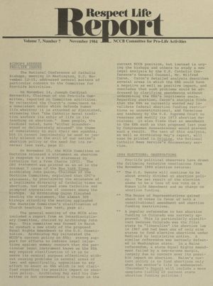 Respect Life Report, 1984-11