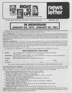 Right to Life Newsletter, 1981-01