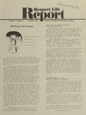 Respect Life Report, 1984, summer