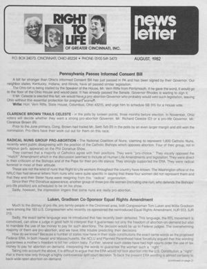 Right to Life Newsletter, 1982-08