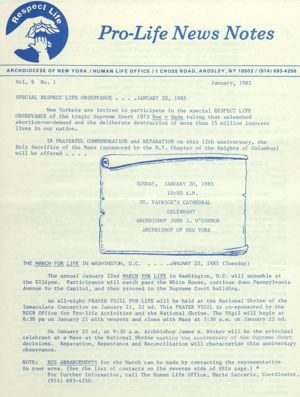 Pro-Life News Notes, 1985-01