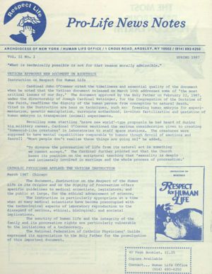Pro-Life News Notes, 1987, spring