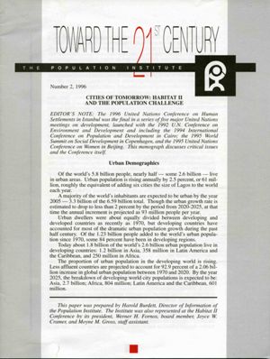 Populations Institute newsletter, number 2, 1996