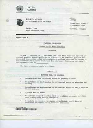 NGO Fourth World Conference on Women: packets and reports, September 4-15, 1995
